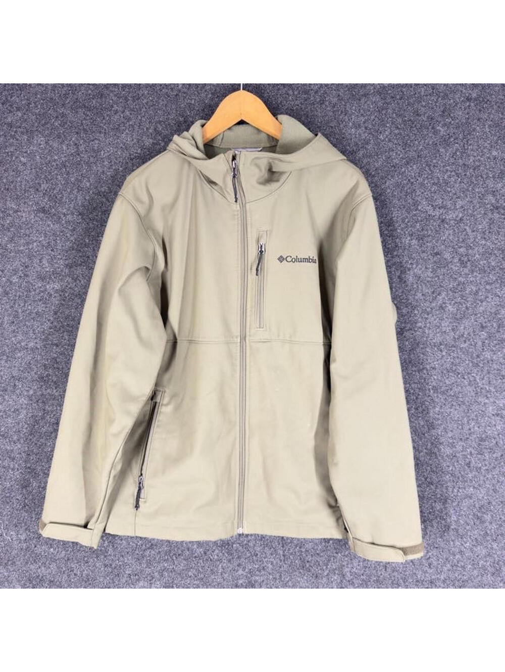 Columbia Jacket Men L Large Gray Full Zip Long Sleeve Fleece Hooded Pockets
